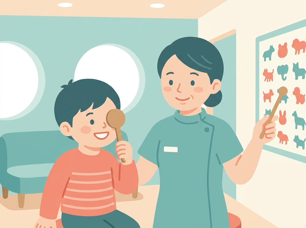 視力検査を受けている場面のイラスト